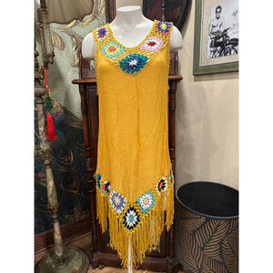 FAVLUX Yellow Crochet Mini Dress Women's S